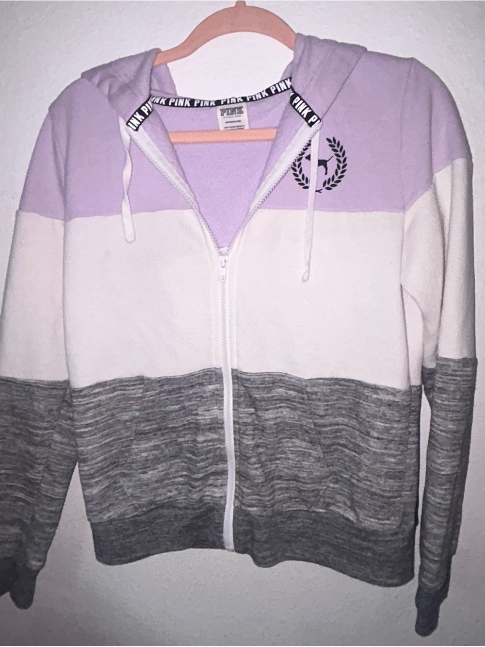 PINK Victoria's Secret Zip-Up Hoodie - Lilac/White/Gray